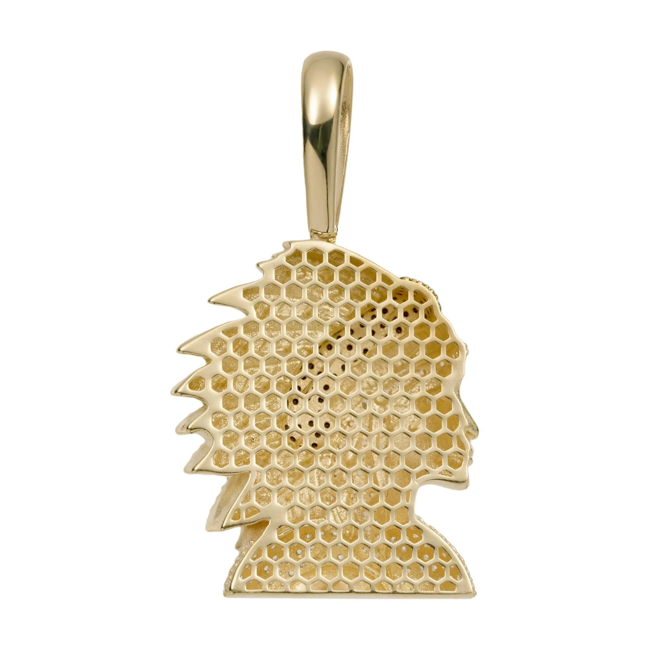 1 3/4" CZ Indian Chief Pendant 10K Yellow Gold