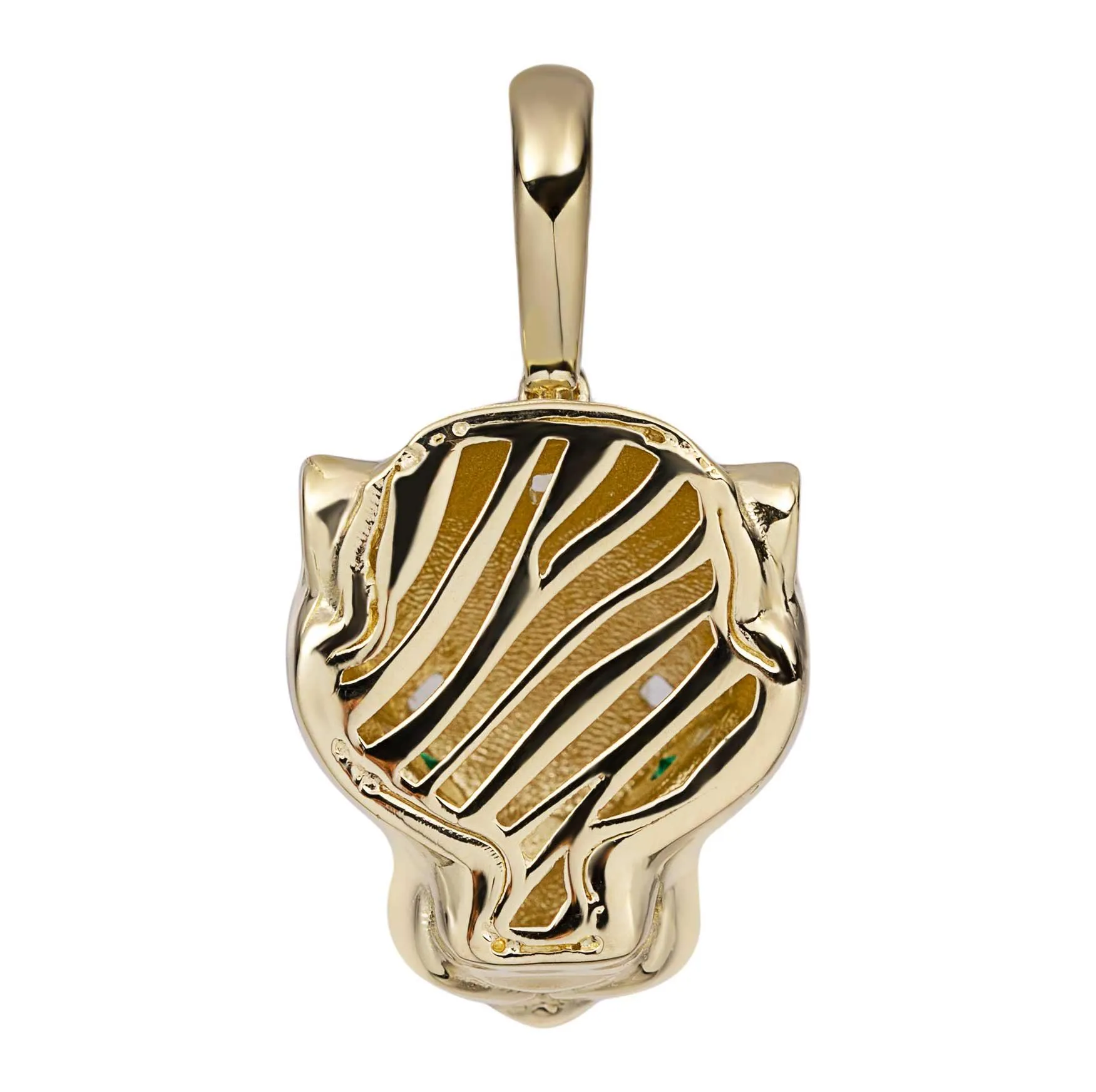 1 3/8" Panther Head with Green Eyes Pendant Solid 14K Yellow Gold