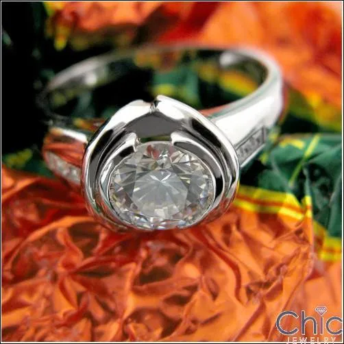 1 Ct Round Half Bezel Cubic Zirconia 14k White Gold Engagement Ring