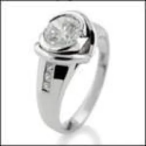 1 Ct Round Half Bezel Cubic Zirconia 14k White Gold Engagement Ring