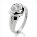 1 Ct Round Half Bezel Cubic Zirconia 14k White Gold Engagement Ring