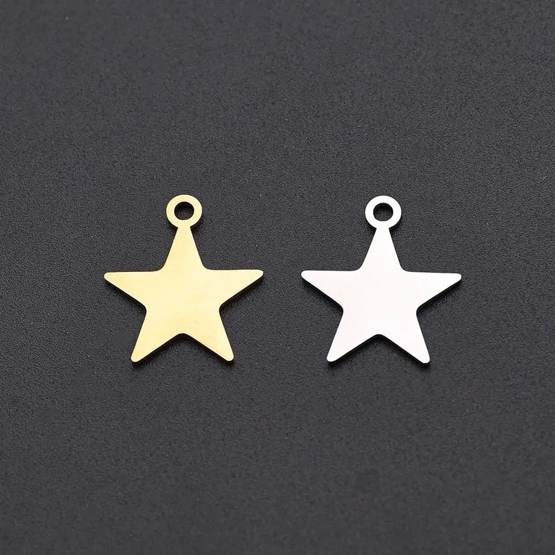 10 PCS/Package 13 * 15mm Hole 1~1.9mm 304 Stainless Steel Gold Plated Pentagram Star Polished Pendant