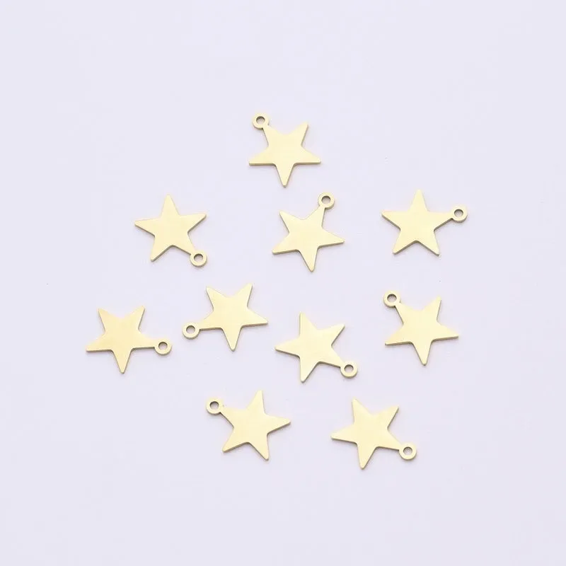 10 PCS/Package 13 * 15mm Hole 1~1.9mm 304 Stainless Steel Gold Plated Pentagram Star Polished Pendant