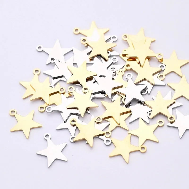 10 PCS/Package 13 * 15mm Hole 1~1.9mm 304 Stainless Steel Gold Plated Pentagram Star Polished Pendant