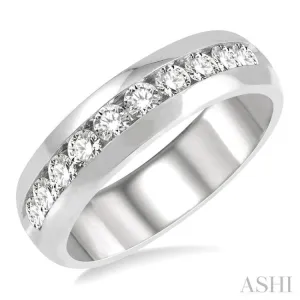 1.00 ctw Niched Center Round Cut Diamond Men's Wedding Band in 14K White Gold