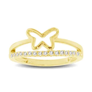 10K Yellow Gold 1/5 Ctw Diamond Butterfly Ring