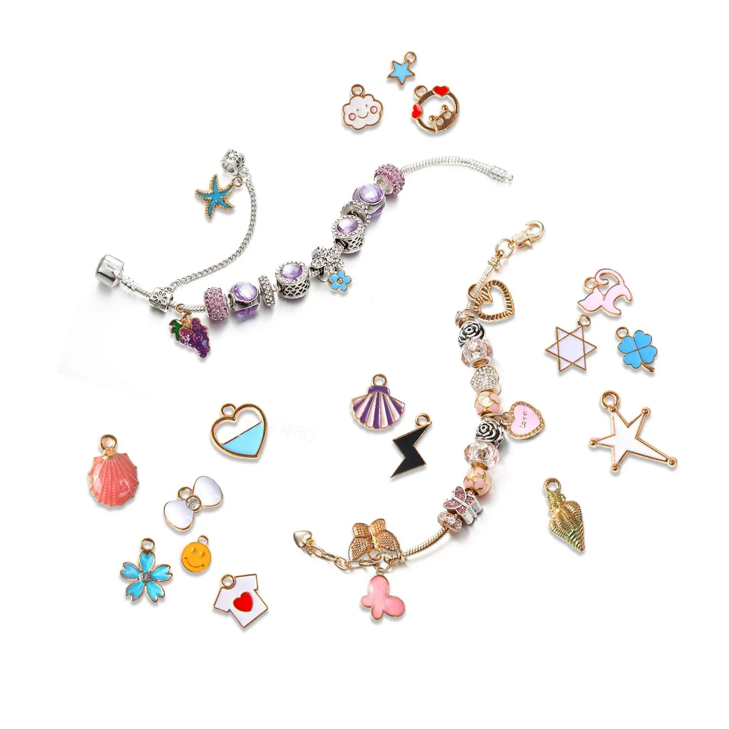110Pcs Assorted Gold Plated Enamel Pendants Necklace Bracelet Charms for Jewelry Making