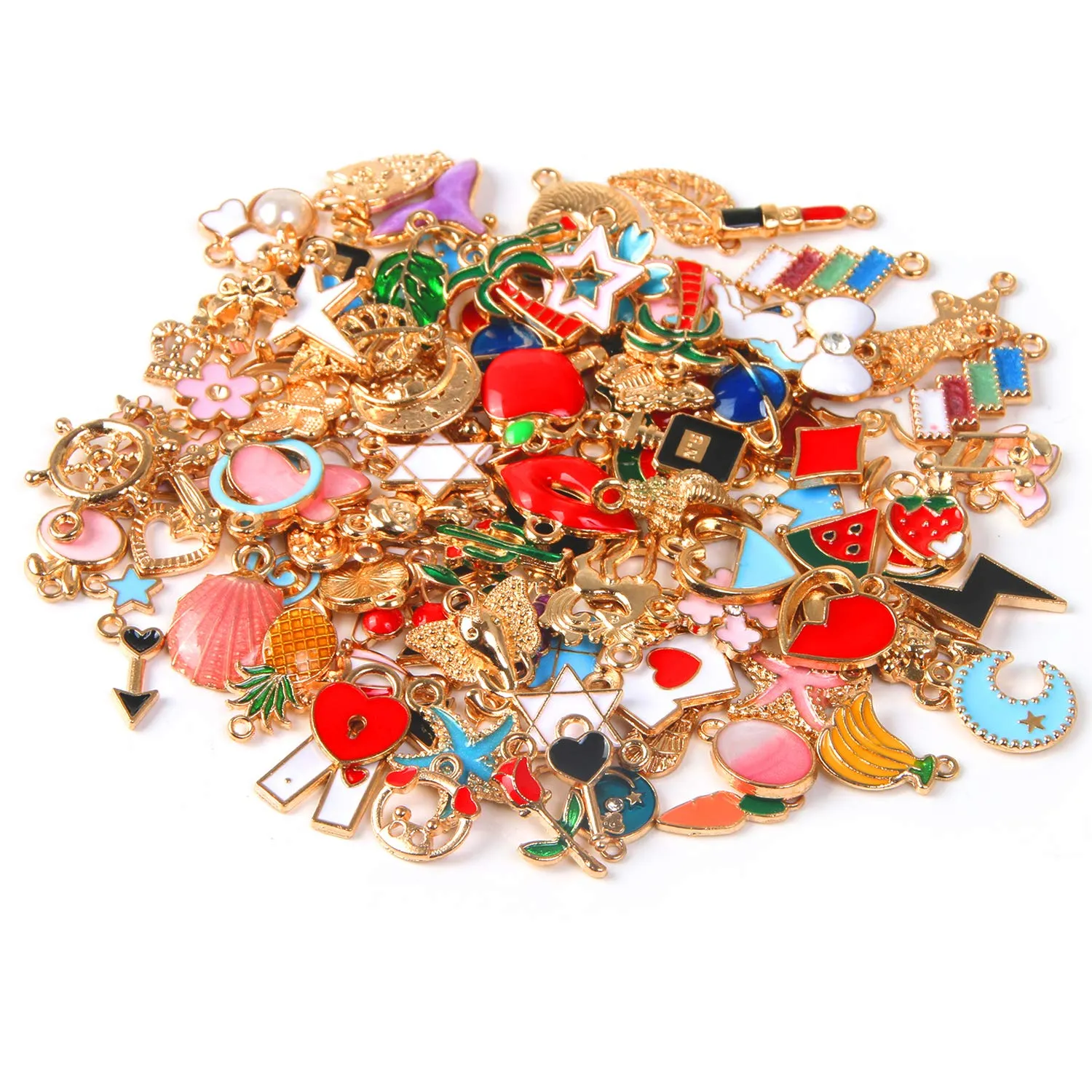 110Pcs Assorted Gold Plated Enamel Pendants Necklace Bracelet Charms for Jewelry Making