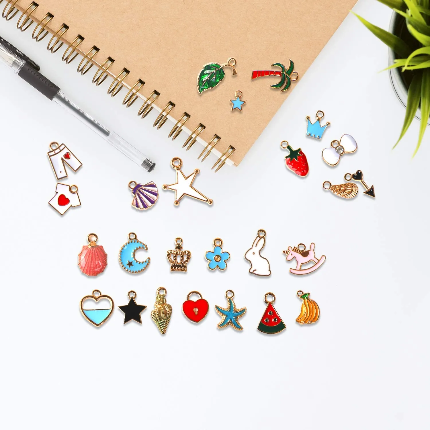 110Pcs Assorted Gold Plated Enamel Pendants Necklace Bracelet Charms for Jewelry Making