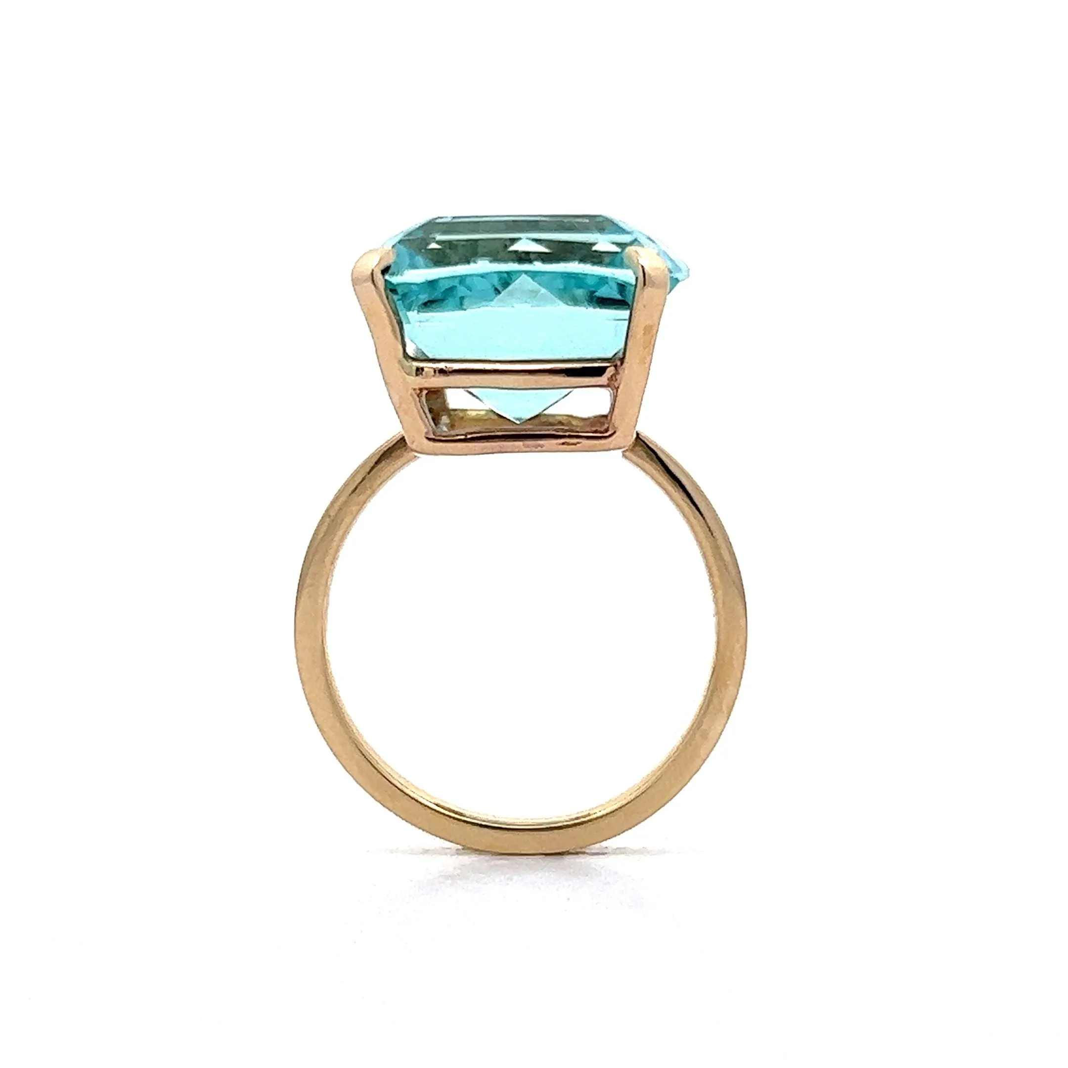 11.96 Cushion Cut Aquamarine Ring in 14k Yellow Gold