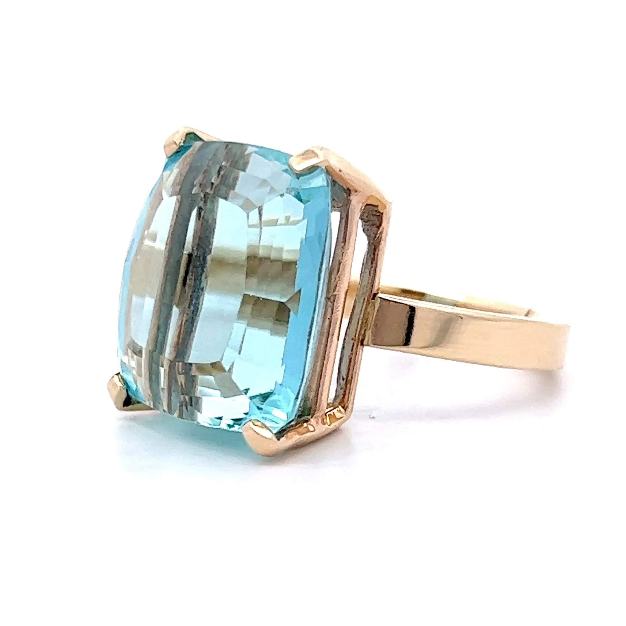 11.96 Cushion Cut Aquamarine Ring in 14k Yellow Gold