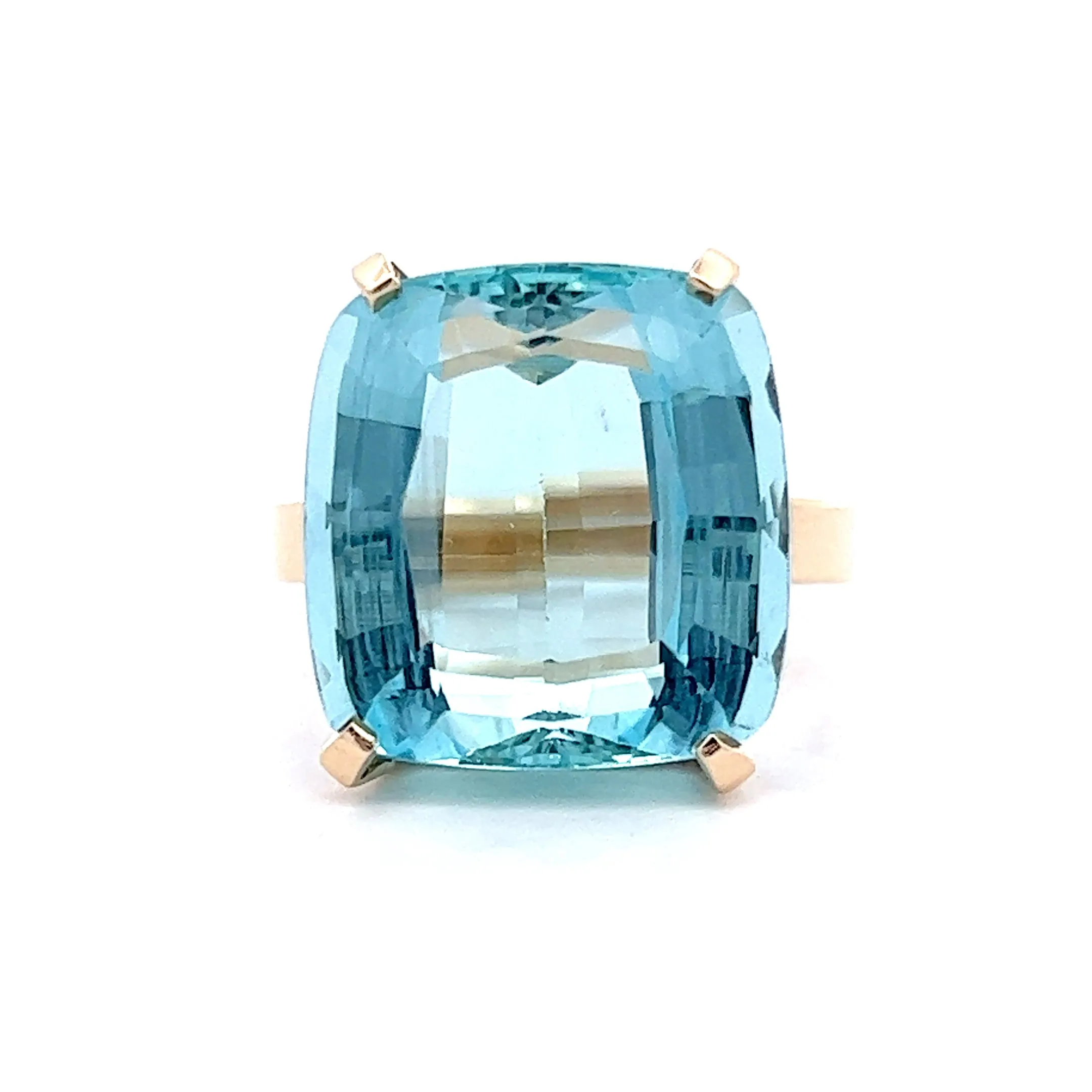 11.96 Cushion Cut Aquamarine Ring in 14k Yellow Gold