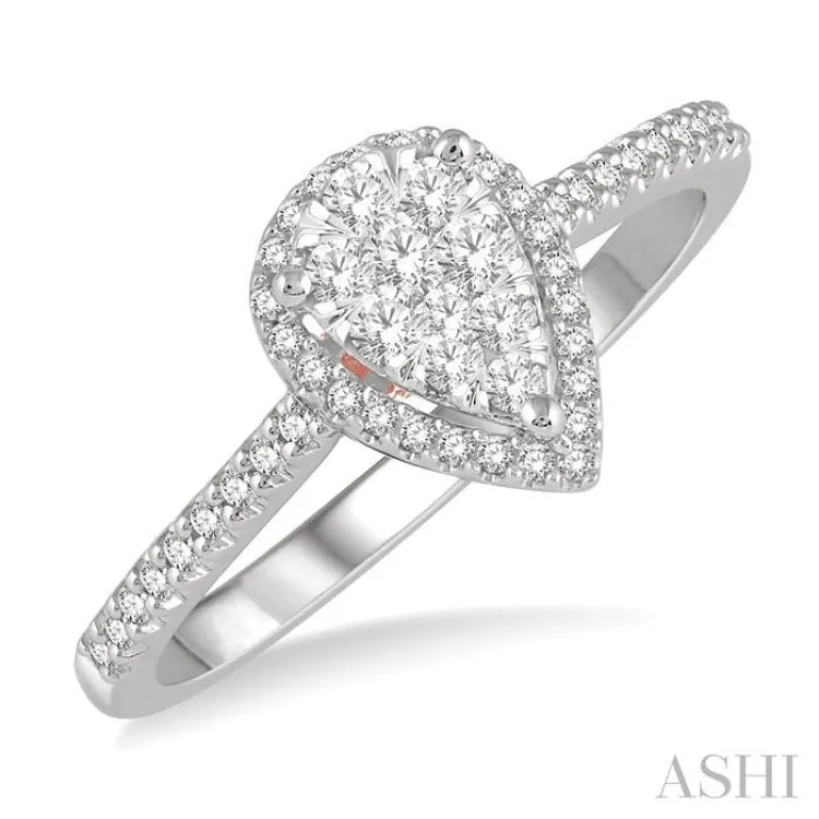1/3 ctw Pear Shape Round Cut Diamond Lovebright Ring in 14K White and Rose Gold