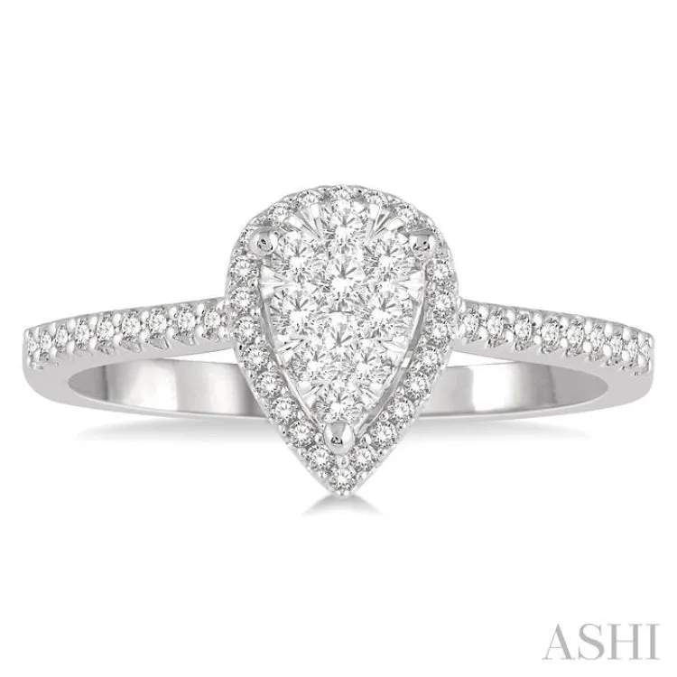 1/3 ctw Pear Shape Round Cut Diamond Lovebright Ring in 14K White and Rose Gold