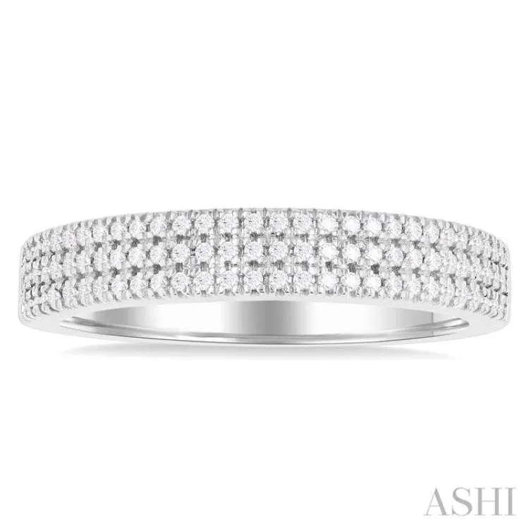 1/4 ctw Triple Row Pave Set Round Cut Diamond Fashion Band in 14K White Gold