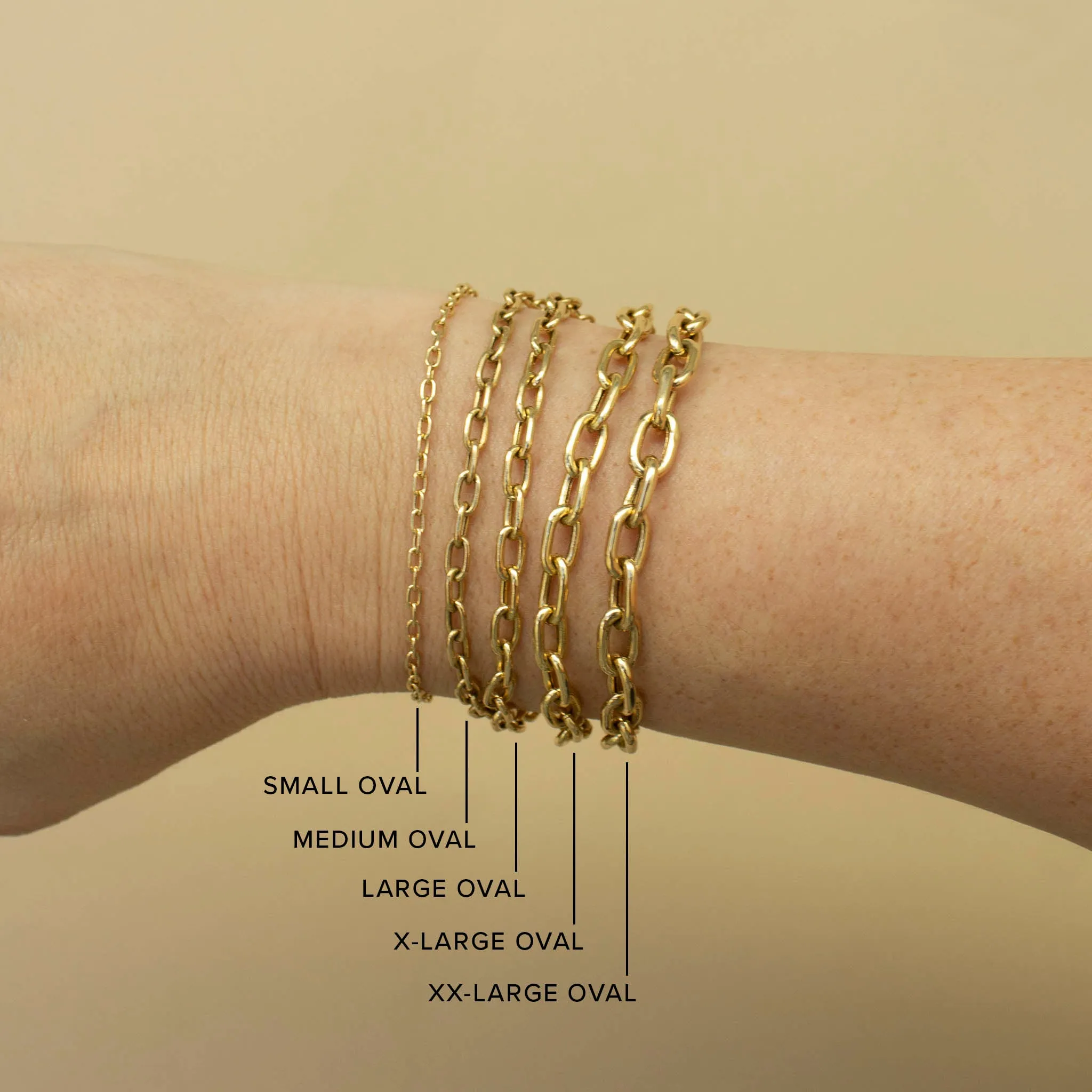 14k Circle Medium Square Oval Link Chain Bracelet