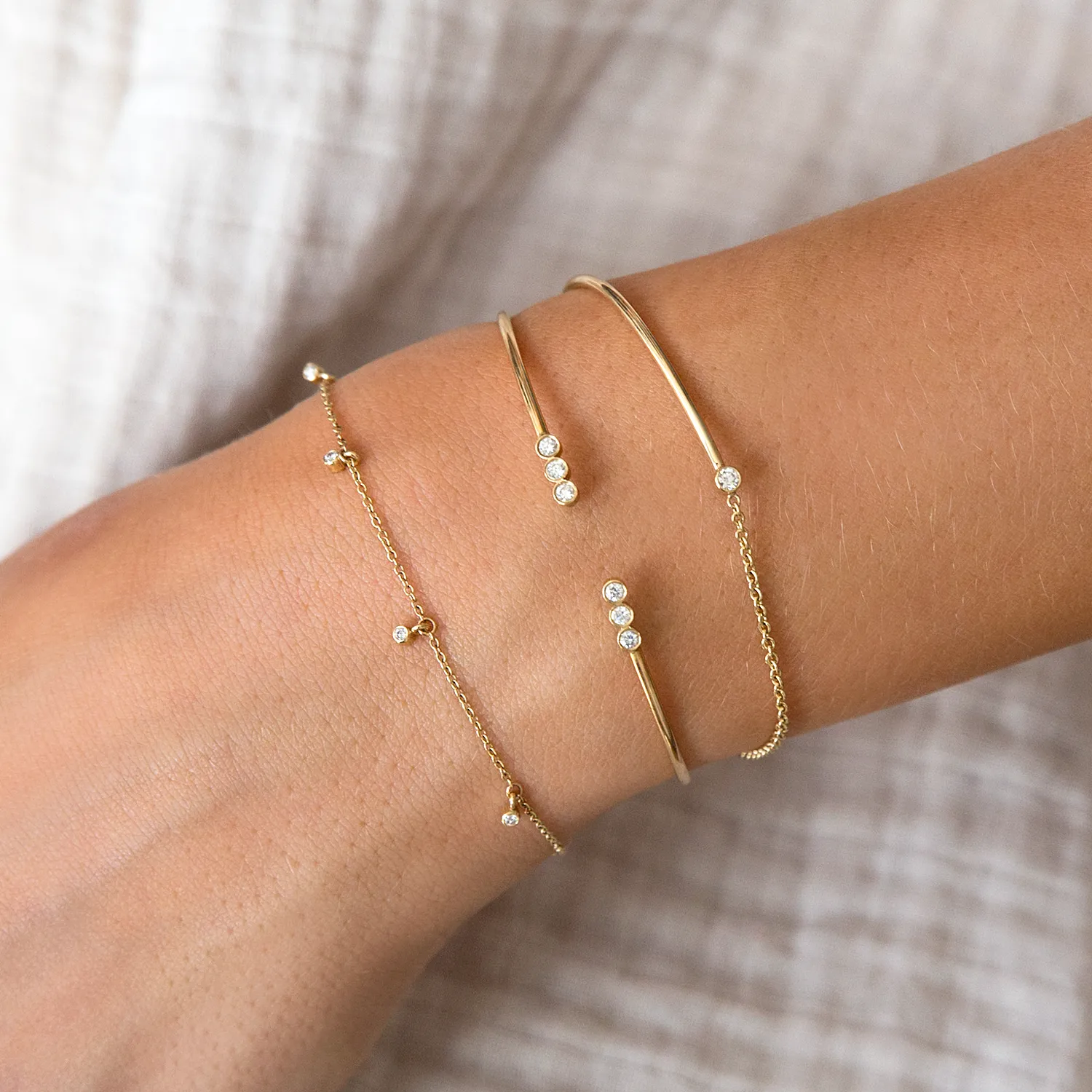 14k Diamond Bezel Mixed Wire & Chain Bracelet