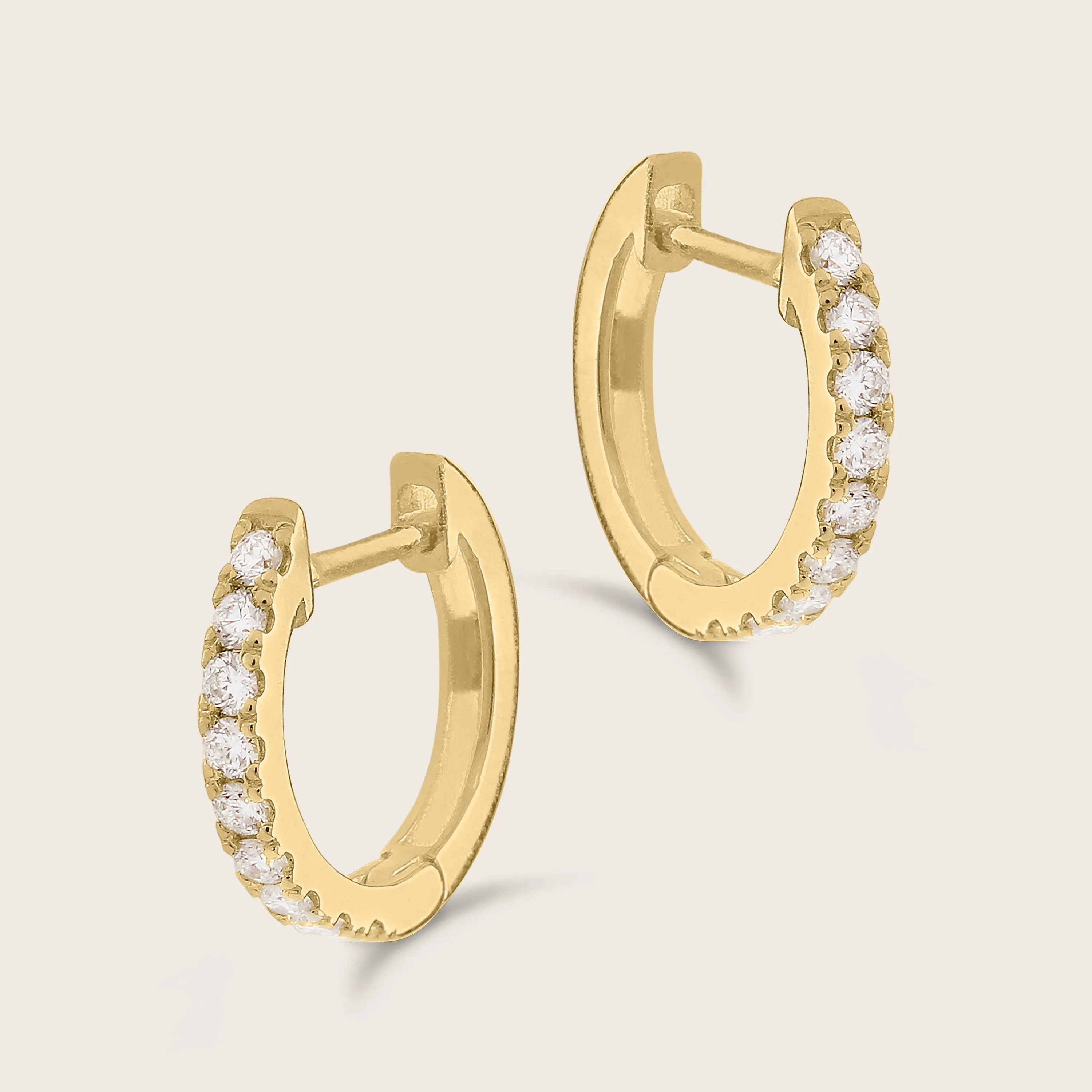 14k Gold Lab Grown Diamond Half Pavé Huggie Hoop Earrings