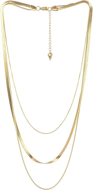 14K Gold Plated Triple Layers Ladies Necklace, Fashion Gold Double Layers Chain, Ladies Pendant Necklace, Silver Snake Chain Long Choker Necklace, Delicate Chain Ladies Necklace, Girls Gift Jewelry