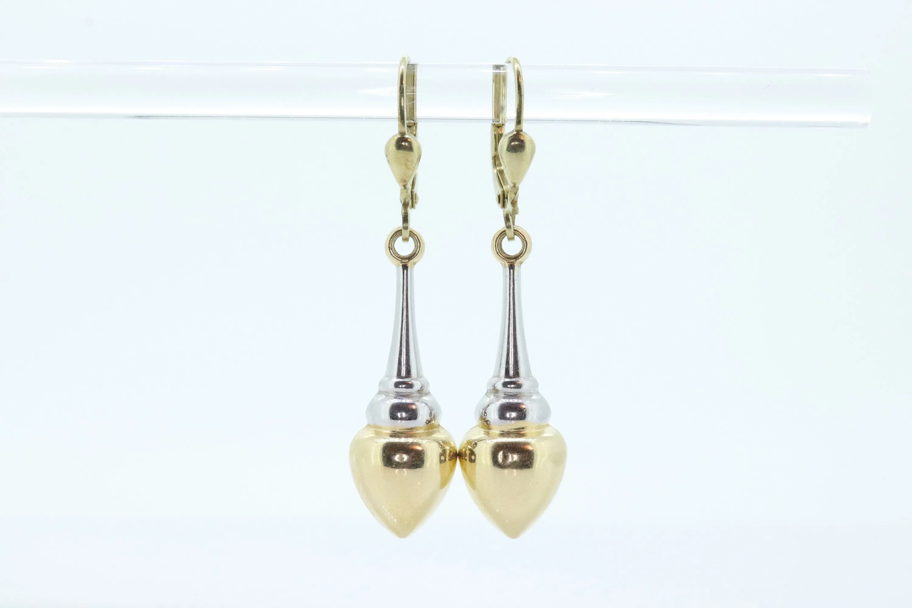 14k Gold Puffed Hollow Dangle Earrings. Glossy Multi-Tone Drop Pole earrings. Milor Italy st105/50