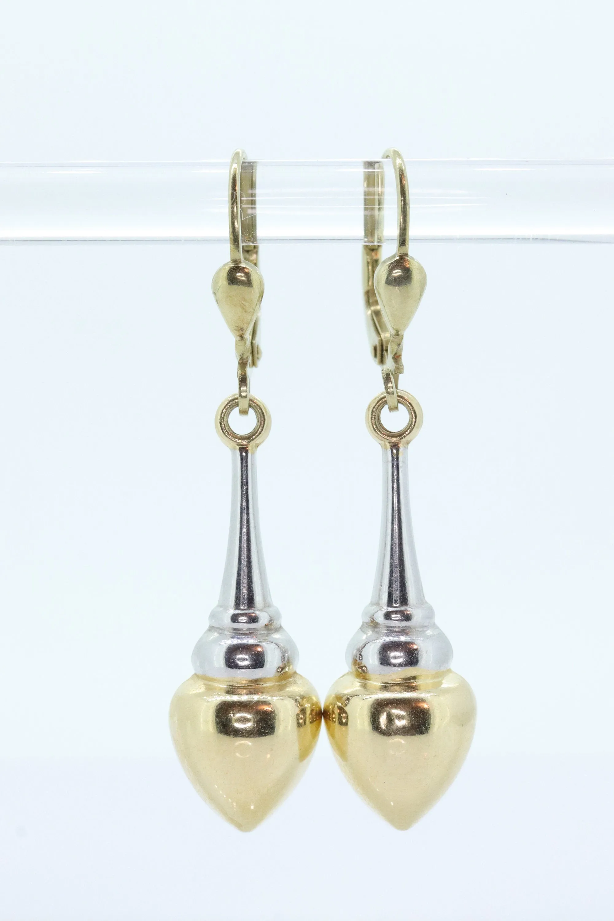 14k Gold Puffed Hollow Dangle Earrings. Glossy Multi-Tone Drop Pole earrings. Milor Italy st105/50