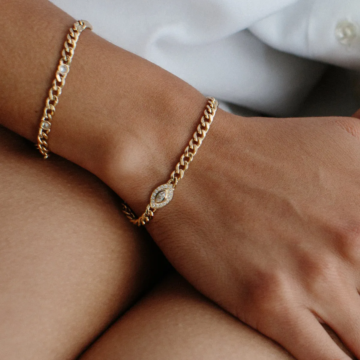 14k Medium Curb Chain Marquise Diamond Halo Bracelet