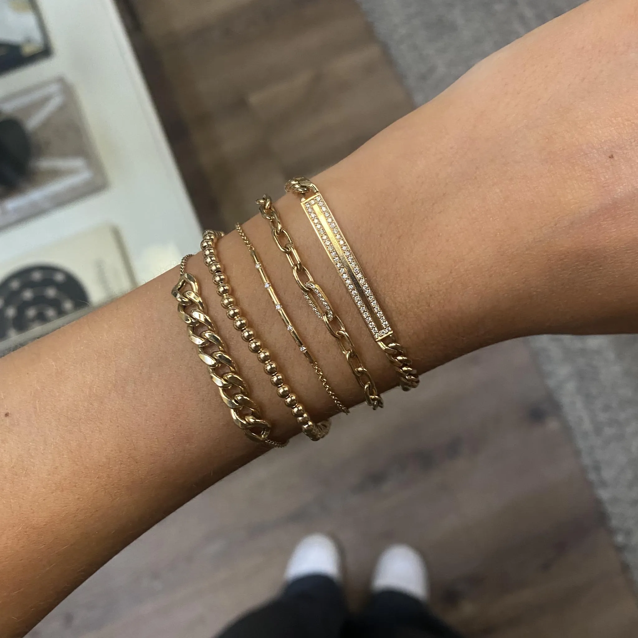 14k Pavé Diamond Border Medium Curb Chain ID Bracelet