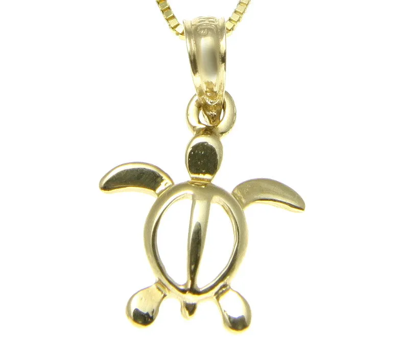14K SOLID YELLOW GOLD HAWAIIAN BABY HONU TURTLE CHARM PENDANT