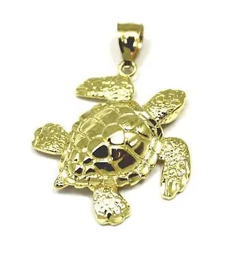14K SOLID YELLOW GOLD HAWAIIAN SEA OCEAN TURTLE HONU PENDANT EXTRA SHINY LARGE