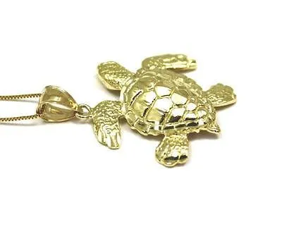 14K SOLID YELLOW GOLD HAWAIIAN SEA OCEAN TURTLE HONU PENDANT EXTRA SHINY LARGE