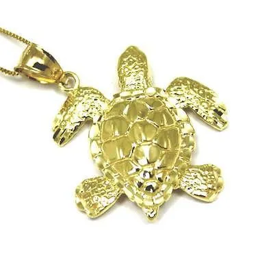 14K SOLID YELLOW GOLD HAWAIIAN SEA OCEAN TURTLE HONU PENDANT EXTRA SHINY LARGE