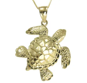 14K SOLID YELLOW GOLD HAWAIIAN SEA OCEAN TURTLE HONU PENDANT EXTRA SHINY LARGE