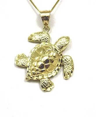 14K SOLID YELLOW GOLD HAWAIIAN SEA OCEAN TURTLE HONU PENDANT EXTRA SHINY LARGE