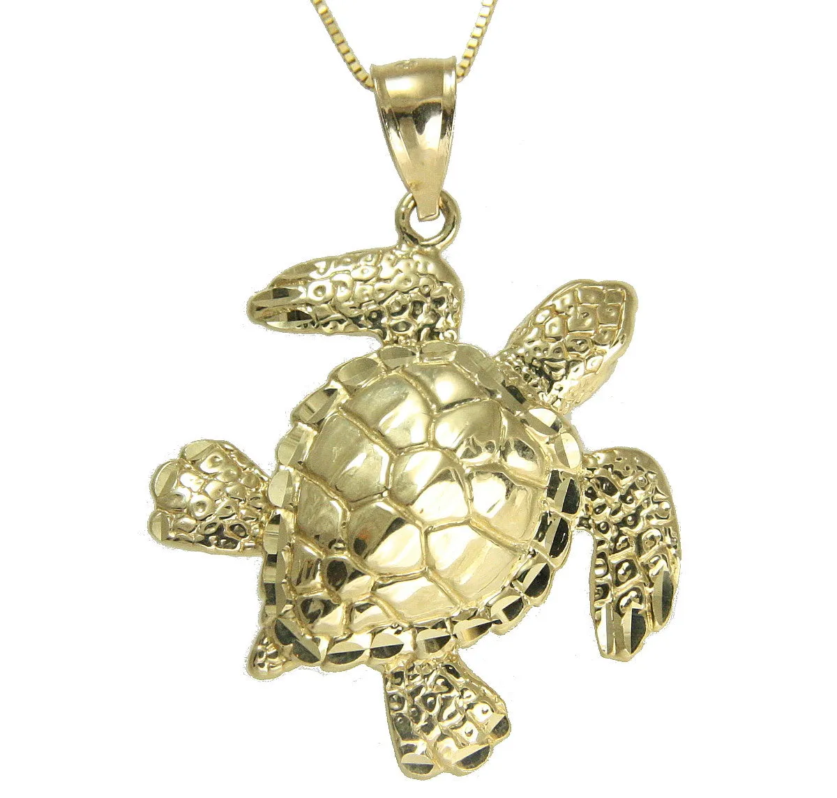 14K SOLID YELLOW GOLD HAWAIIAN SEA OCEAN TURTLE HONU PENDANT EXTRA SHINY LARGE
