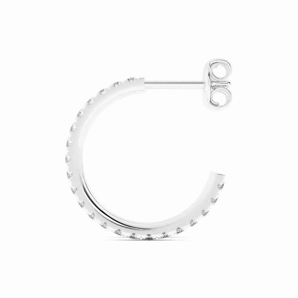 14K White Gold Round Natural Diamond 15mm Hoops Earring