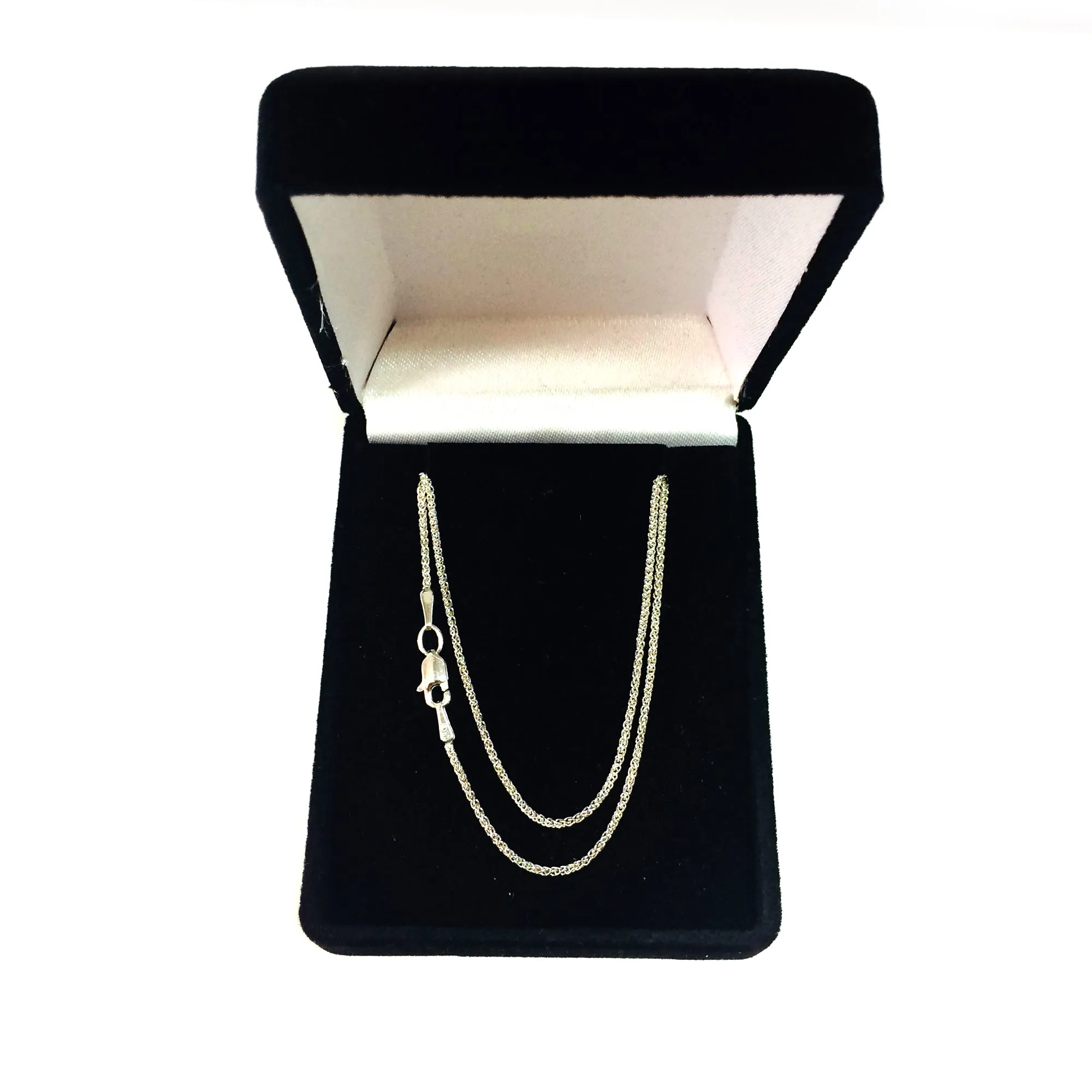 14k White Gold Round Wheat Chain Necklace, 1.2mm