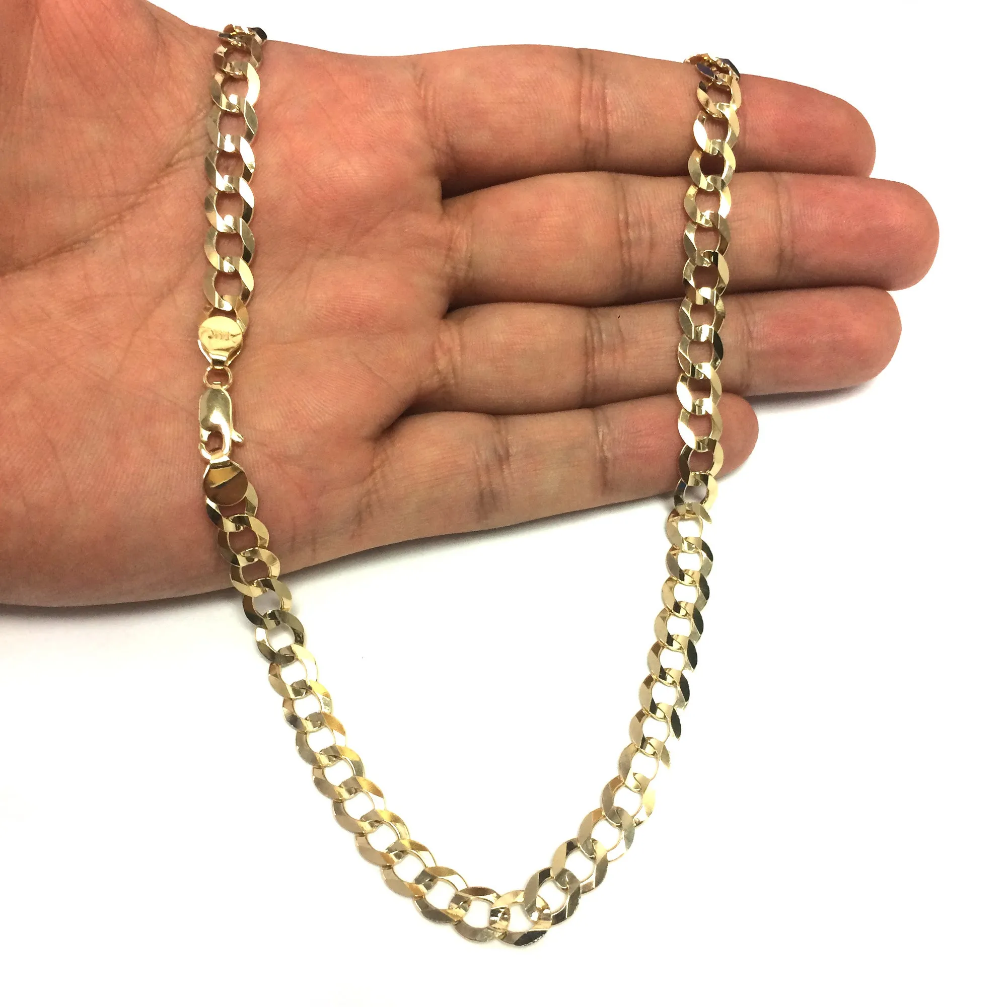 14k Yellow Gold Comfort Curb Chain Necklace, 7.0mm