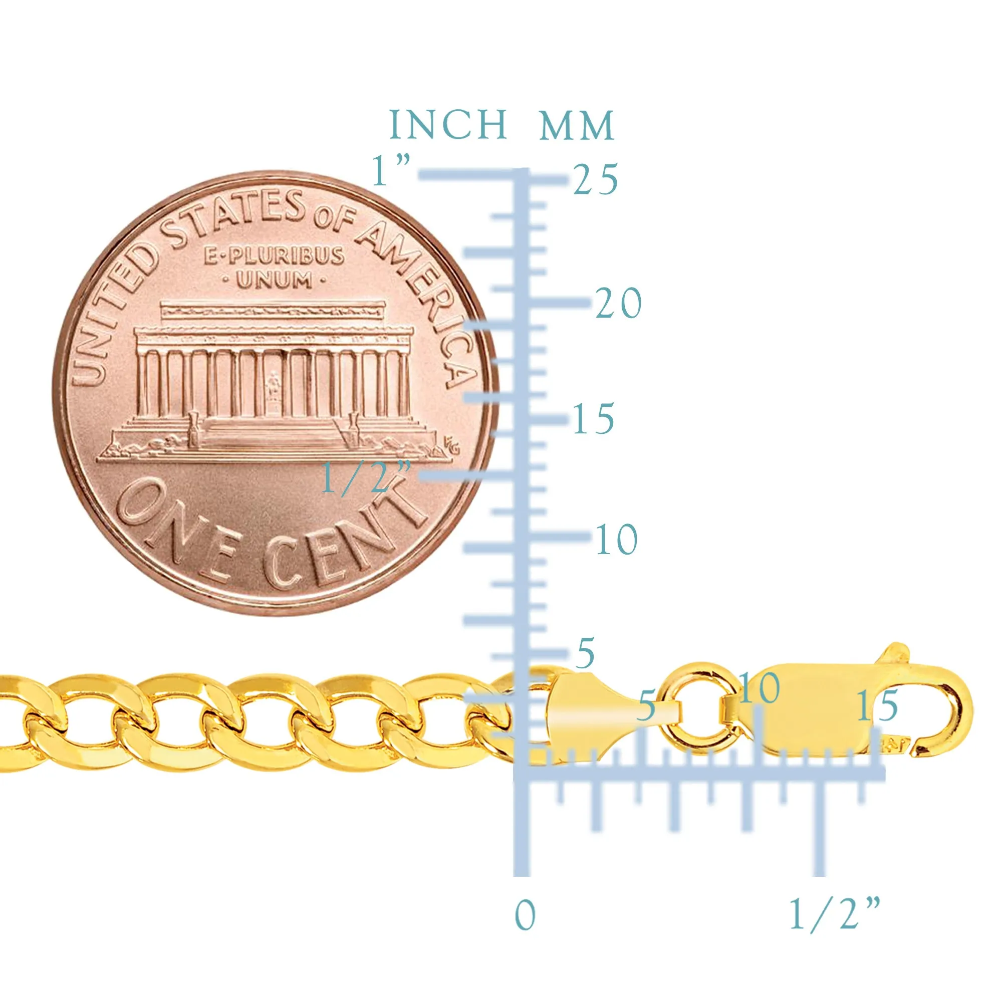 14k Yellow Gold Curb Hollow Chain Necklace, 3.6mm