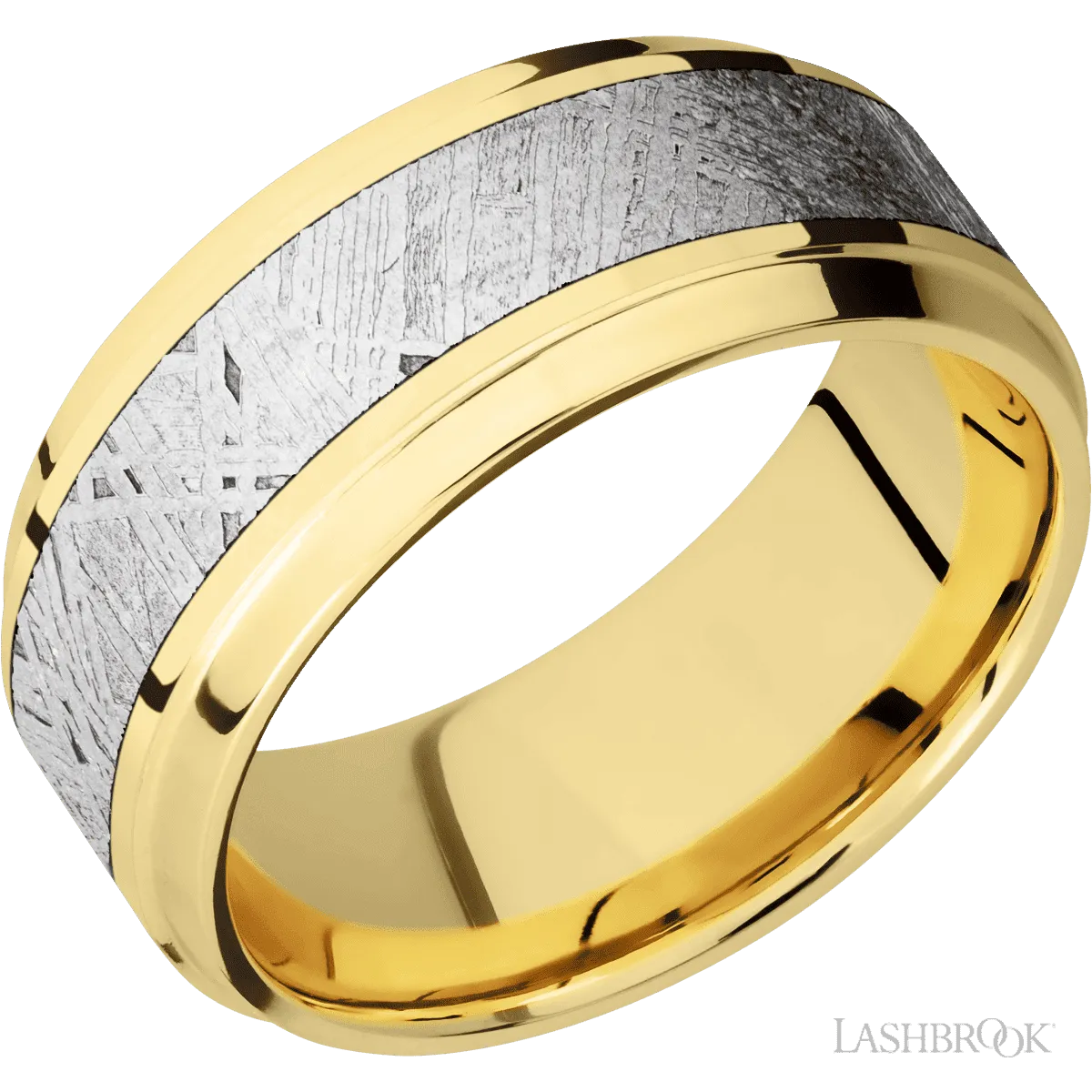 14K Yellow Gold with Polish, Polish Finish and Meteorite Inlay - 9MM