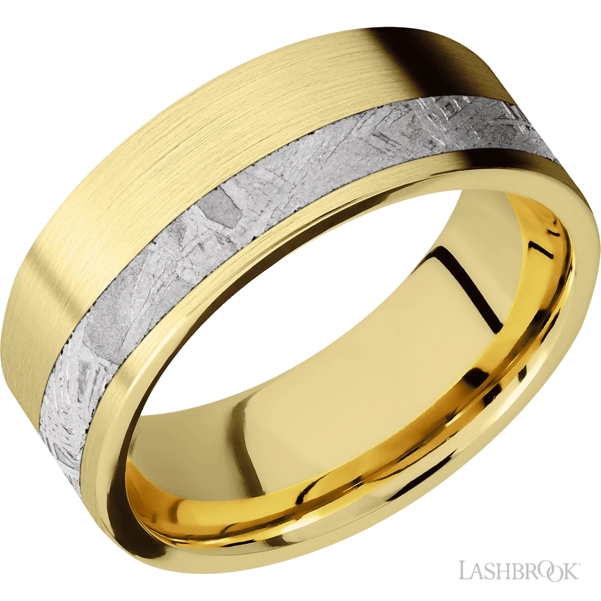 14K Yellow Gold with Satin , Satin Finish and Meteorite Inlay - 8MM