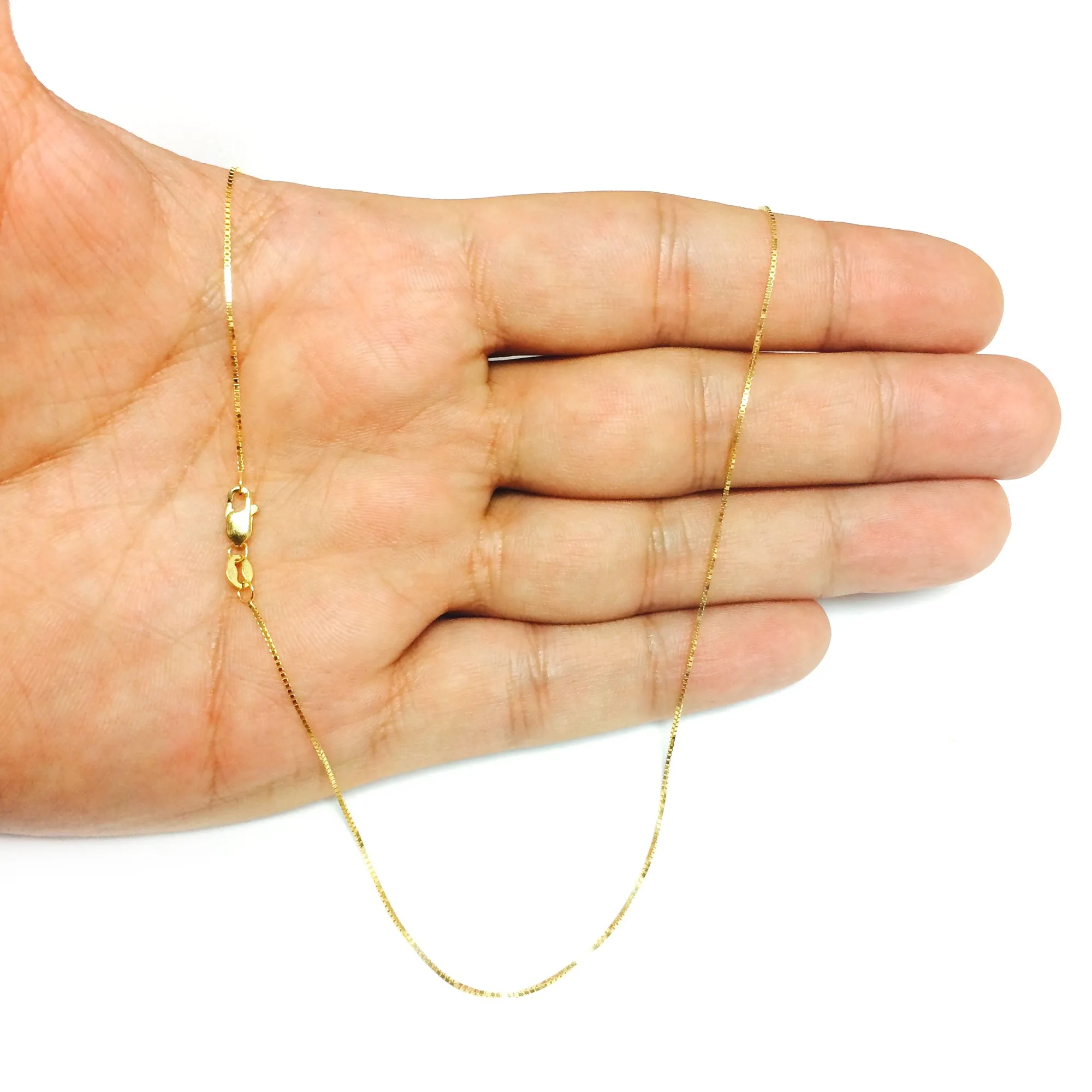 14k Yellow Solid Gold Mirror Box Chain Necklace, 0.7mm