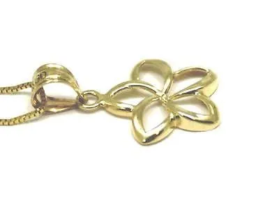 14MM 14K YELLOW GOLD HAWAIIAN HIGH POLISH SHINY OPEN PLUMERIA FLOWER PENDANT