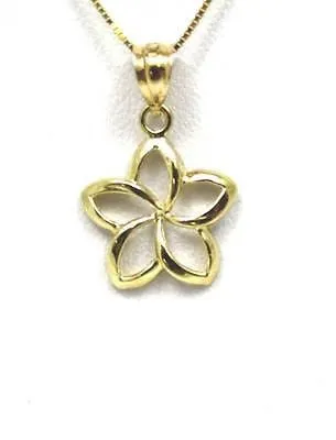 14MM 14K YELLOW GOLD HAWAIIAN HIGH POLISH SHINY OPEN PLUMERIA FLOWER PENDANT