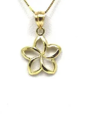 14MM 14K YELLOW GOLD HAWAIIAN HIGH POLISH SHINY OPEN PLUMERIA FLOWER PENDANT