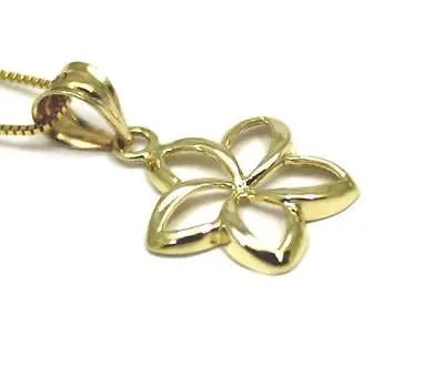 14MM 14K YELLOW GOLD HAWAIIAN HIGH POLISH SHINY OPEN PLUMERIA FLOWER PENDANT