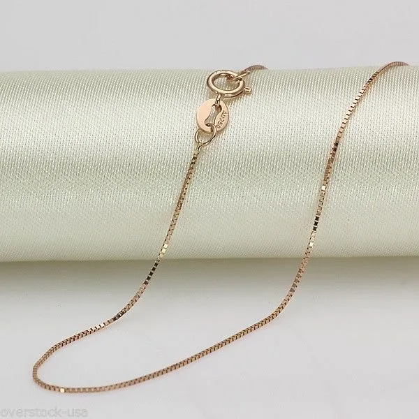 16 INCH Solid 18K Rose Gold Necklace Box Link Chain Necklace
