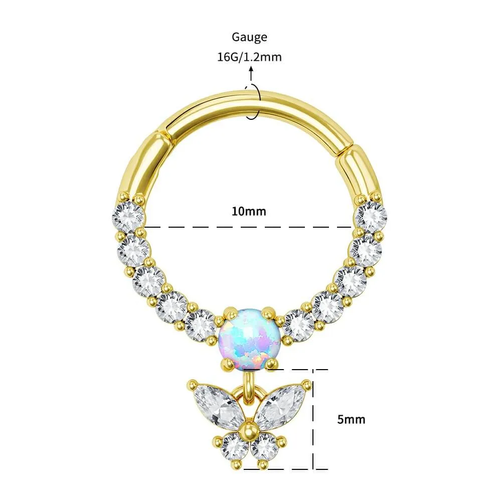 16G Hanging CZ Butterfly Septum Ring Daith Earrings