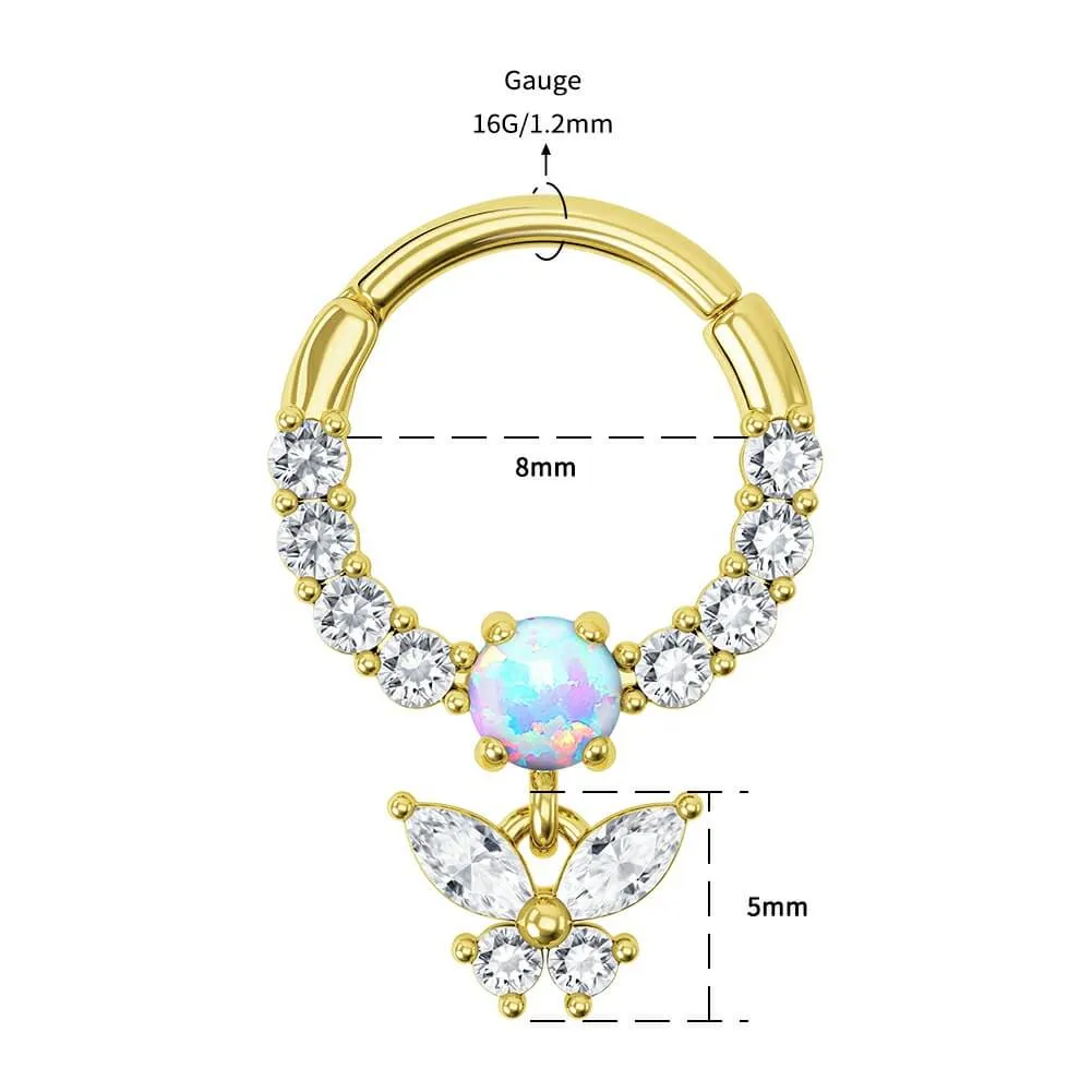 16G Hanging CZ Butterfly Septum Ring Daith Earrings