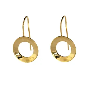 18K Solid Yellow Gold Open Circle Hook Earrings