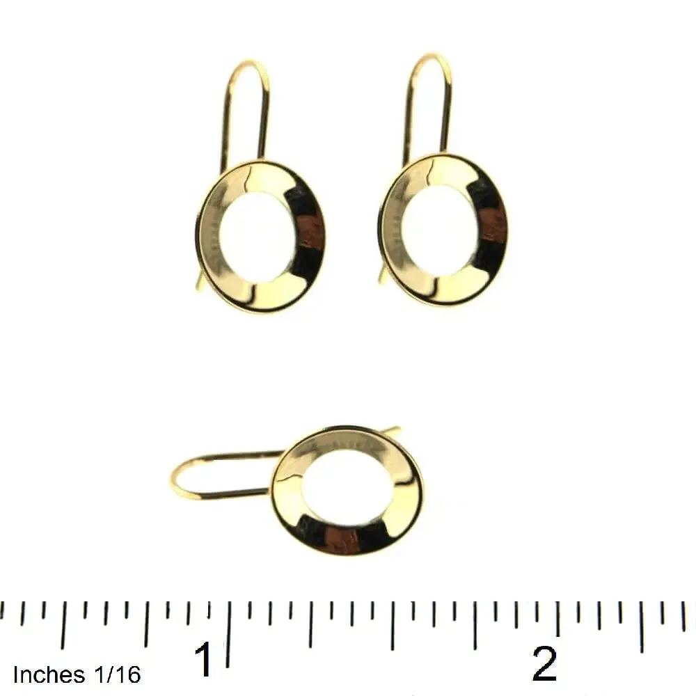 18K Solid Yellow Gold Open Circle Hook Earrings